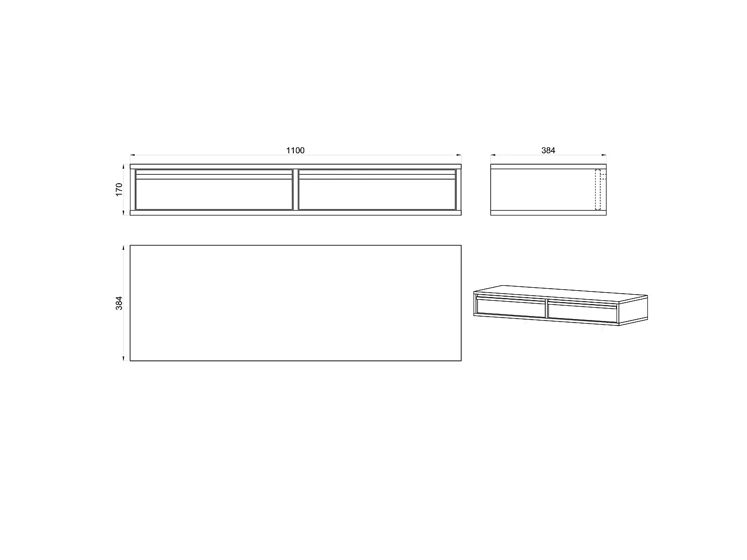 Coiffeuse - 110 cm - avec tiroirs - suspendu - grège - EVO