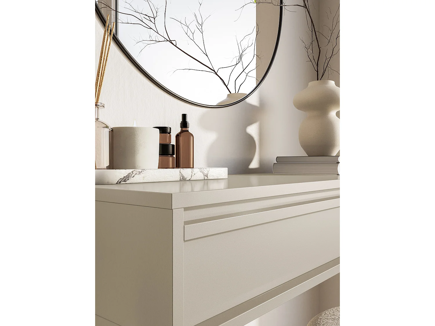 Coiffeuse - 110 cm - avec tiroirs - suspendu - grège - EVO