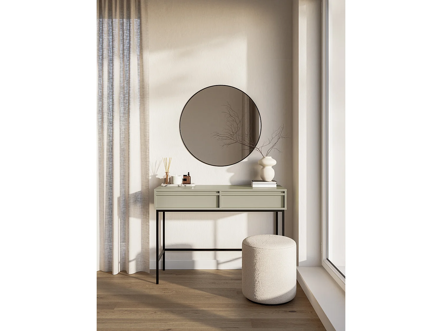 Coiffeuse - 110 cm - avec tiroirs et cadre - grège - EVO