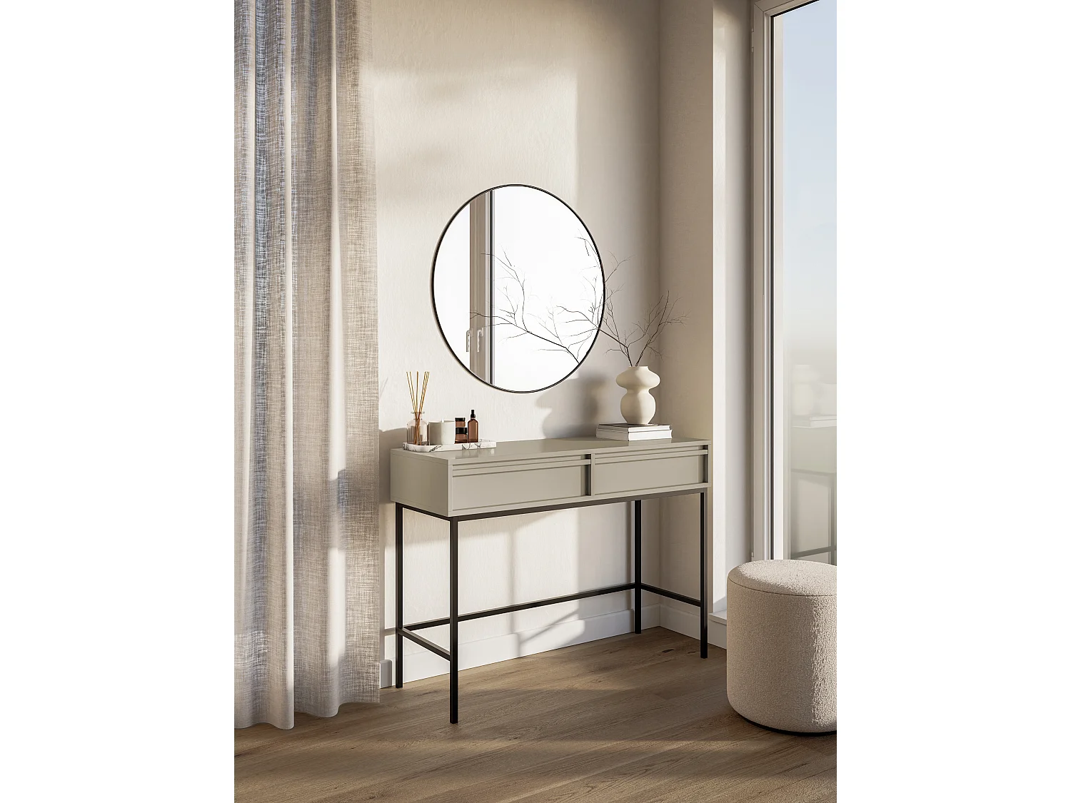 Coiffeuse - 110 cm - avec tiroirs et cadre - grège - EVO