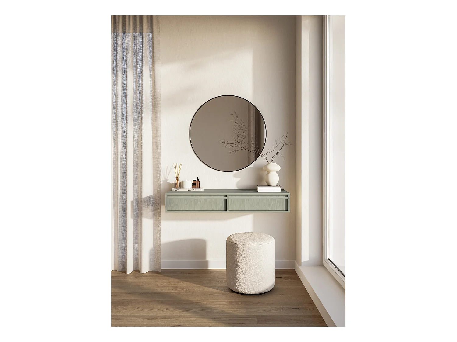 Coiffeuse - 110 cm - avec tiroirs - suspendu - vert sauge - EVO