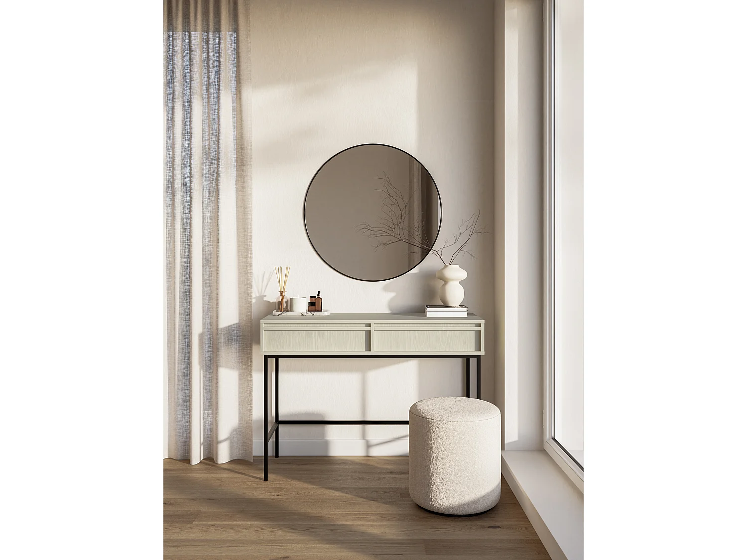 Schminktisch mit Schubladen und Metallgestell, Hellbeige, 110 cm - EVO