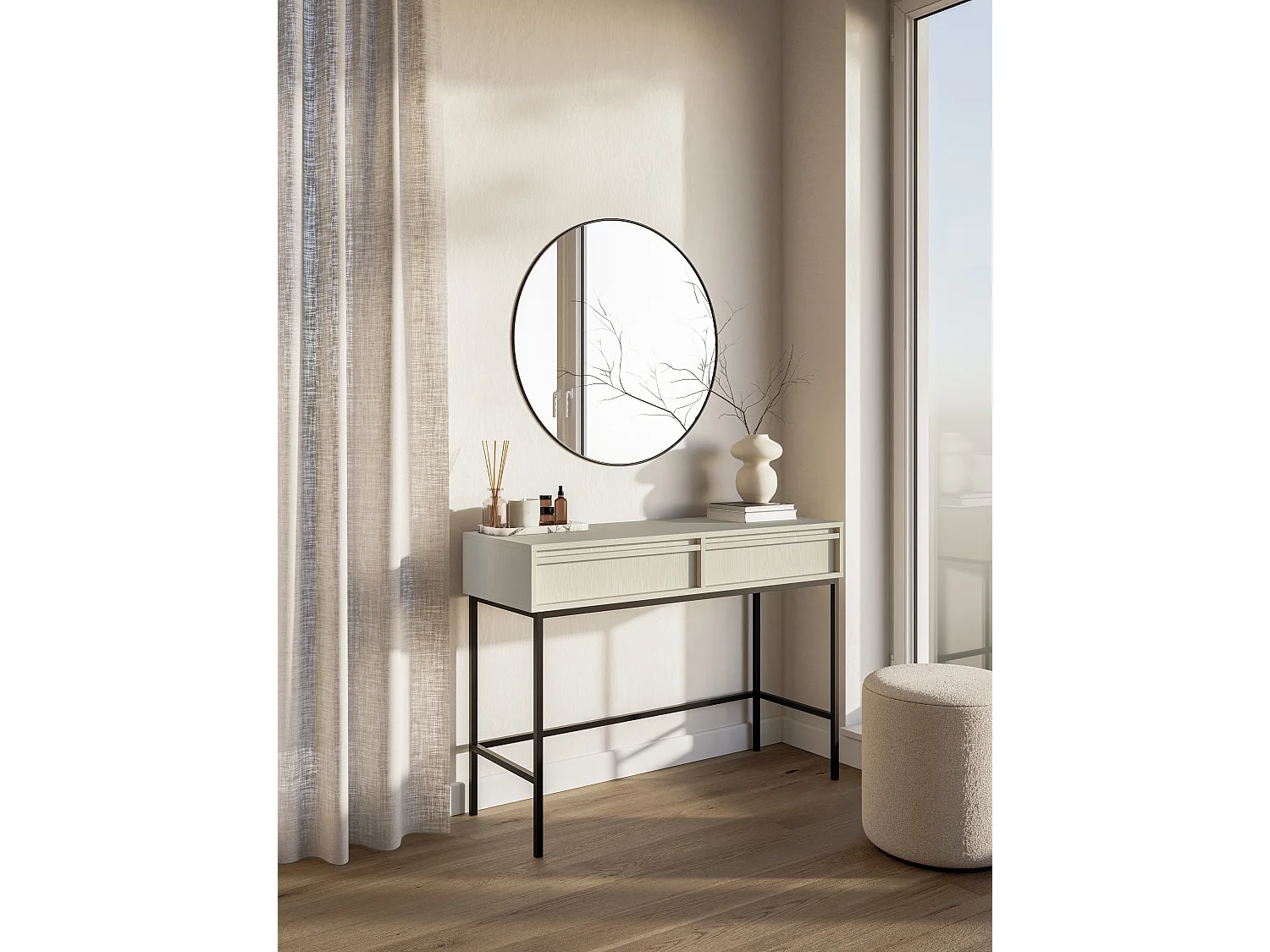 Schminktisch mit Schubladen und Metallgestell, Hellbeige, 110 cm - EVO