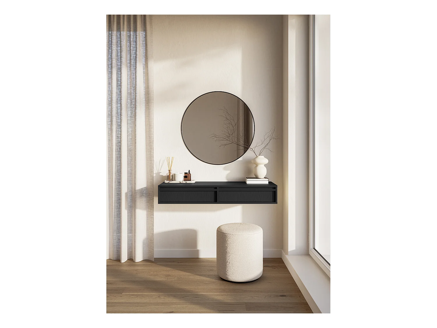 Coiffeuse - 110 cm - avec tiroirs - suspendu - noir - EVO