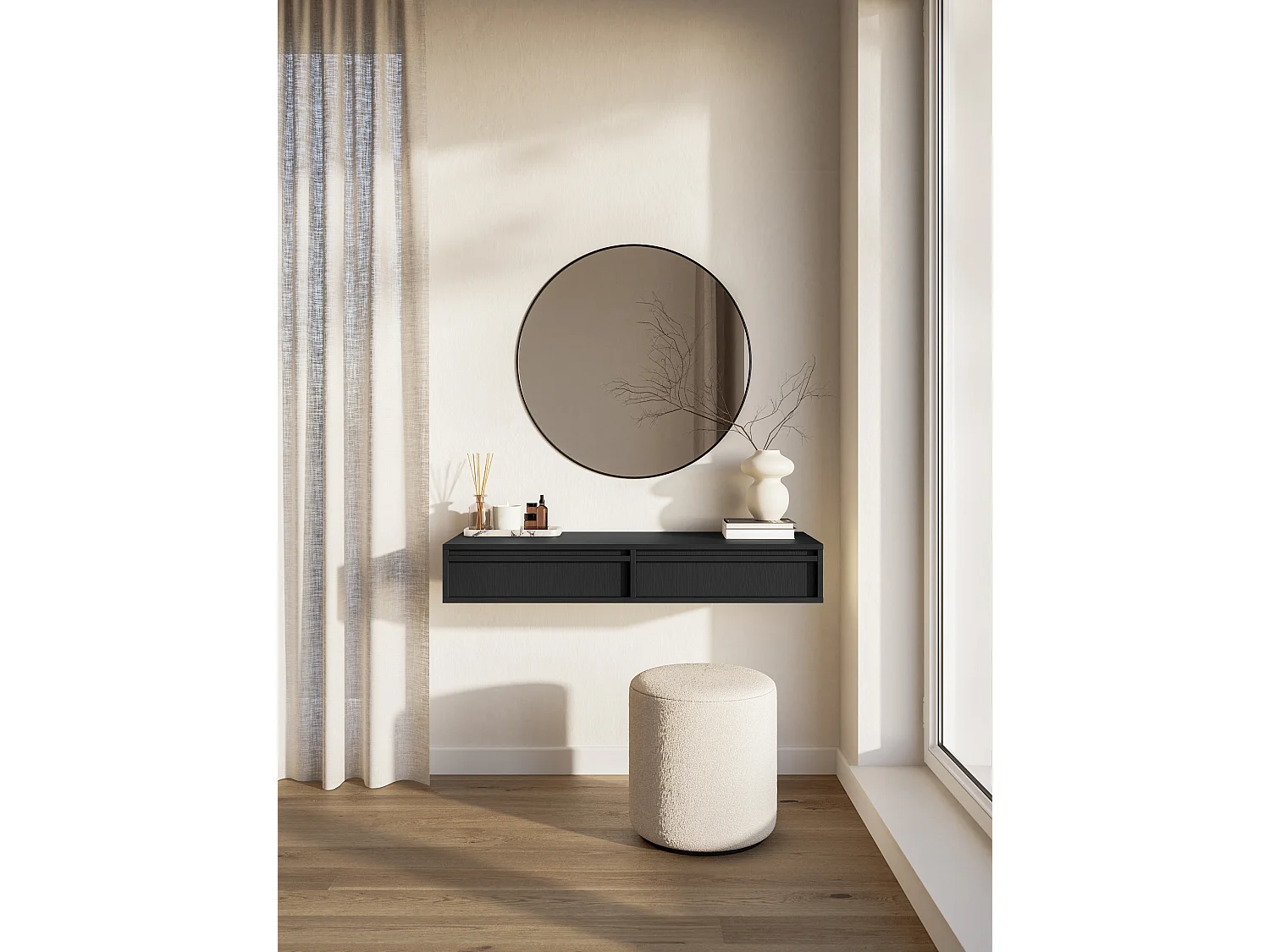 Kaptafel - 110 cm - met lades - hangend - zwart - EVO