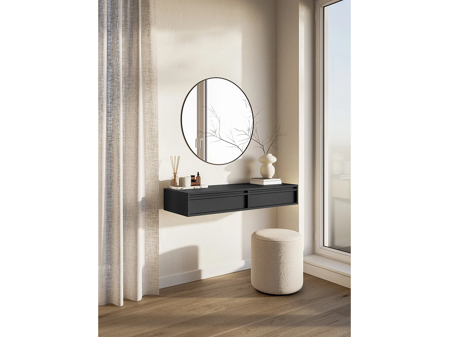 Coiffeuse - 110 cm - avec tiroirs - suspendu - noir - EVO
