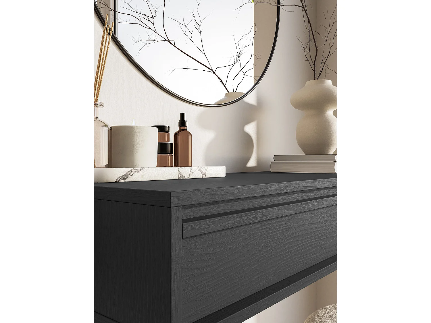 Coiffeuse - 110 cm - avec tiroirs - suspendu - noir - EVO