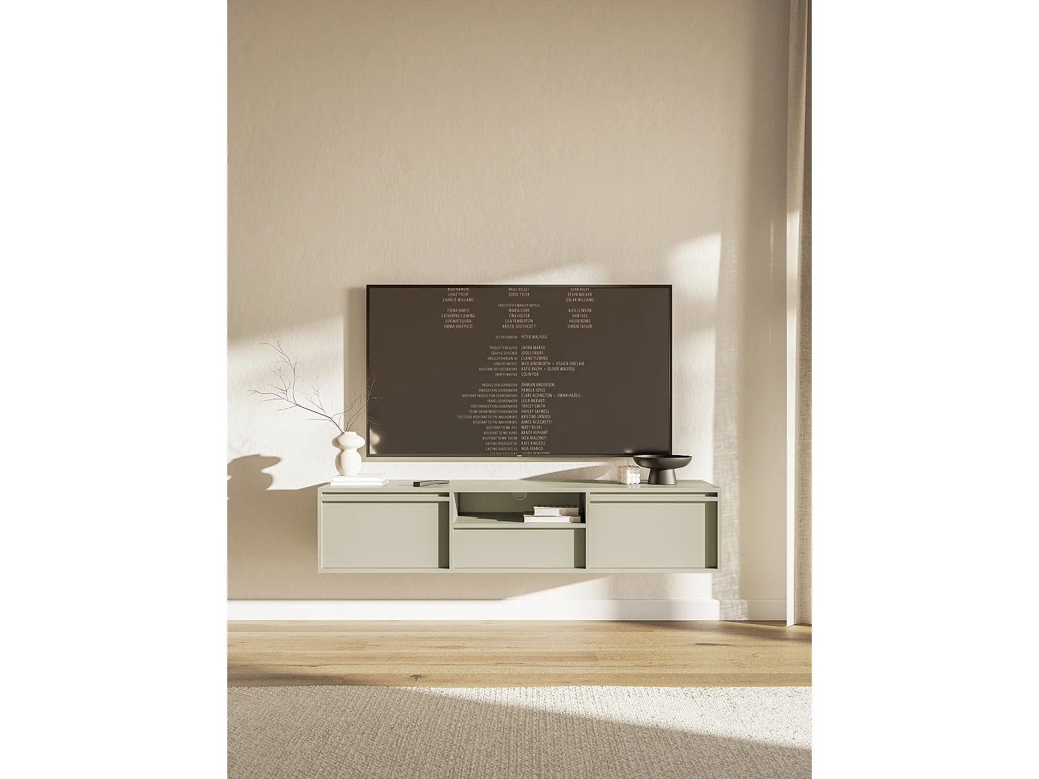 TV-Hängeboard mit Schublade, Graubeige, 154 cm - EVO