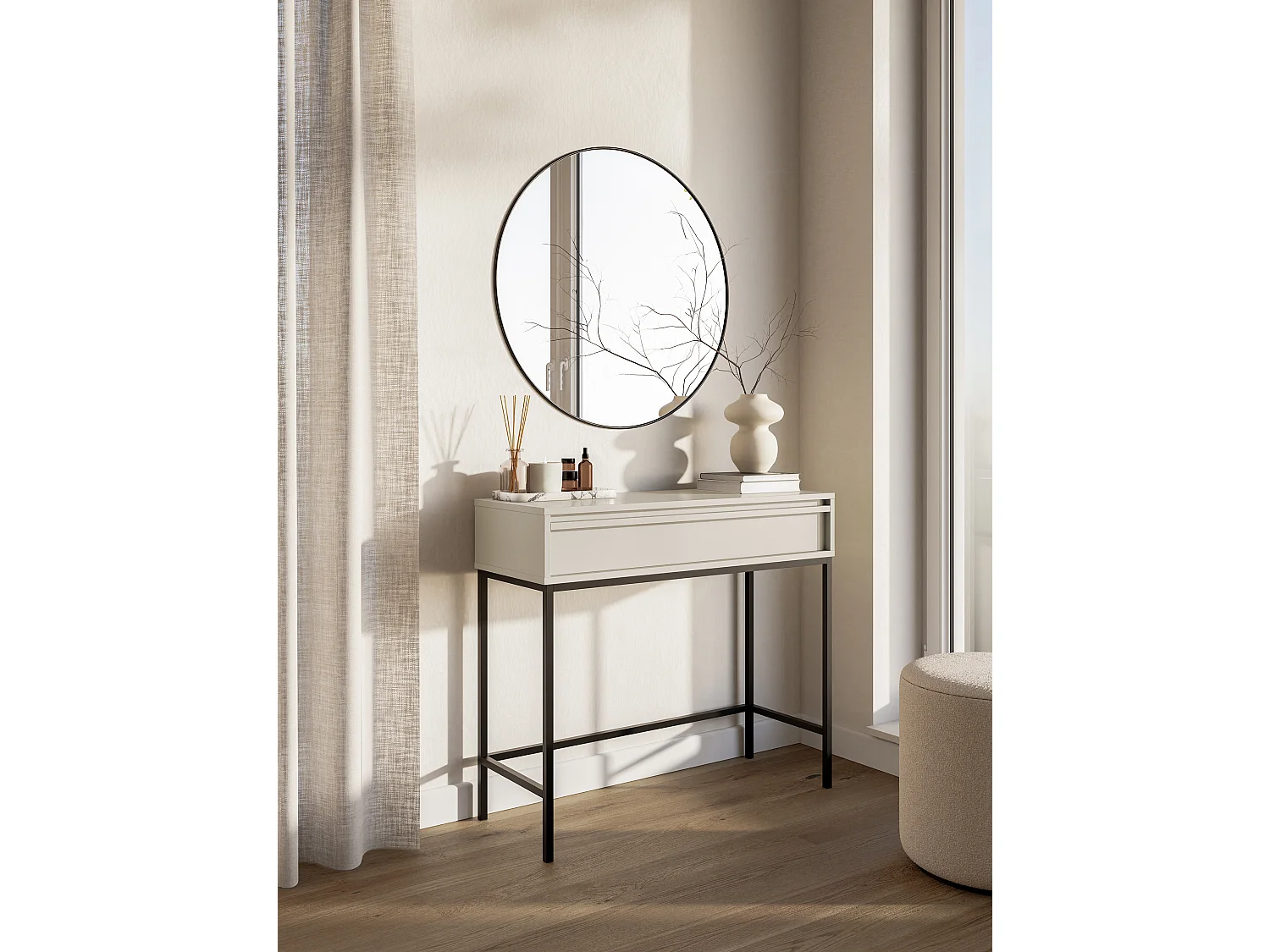 Table console - 90 cm - avec tiroir et cadre - grège - EVO