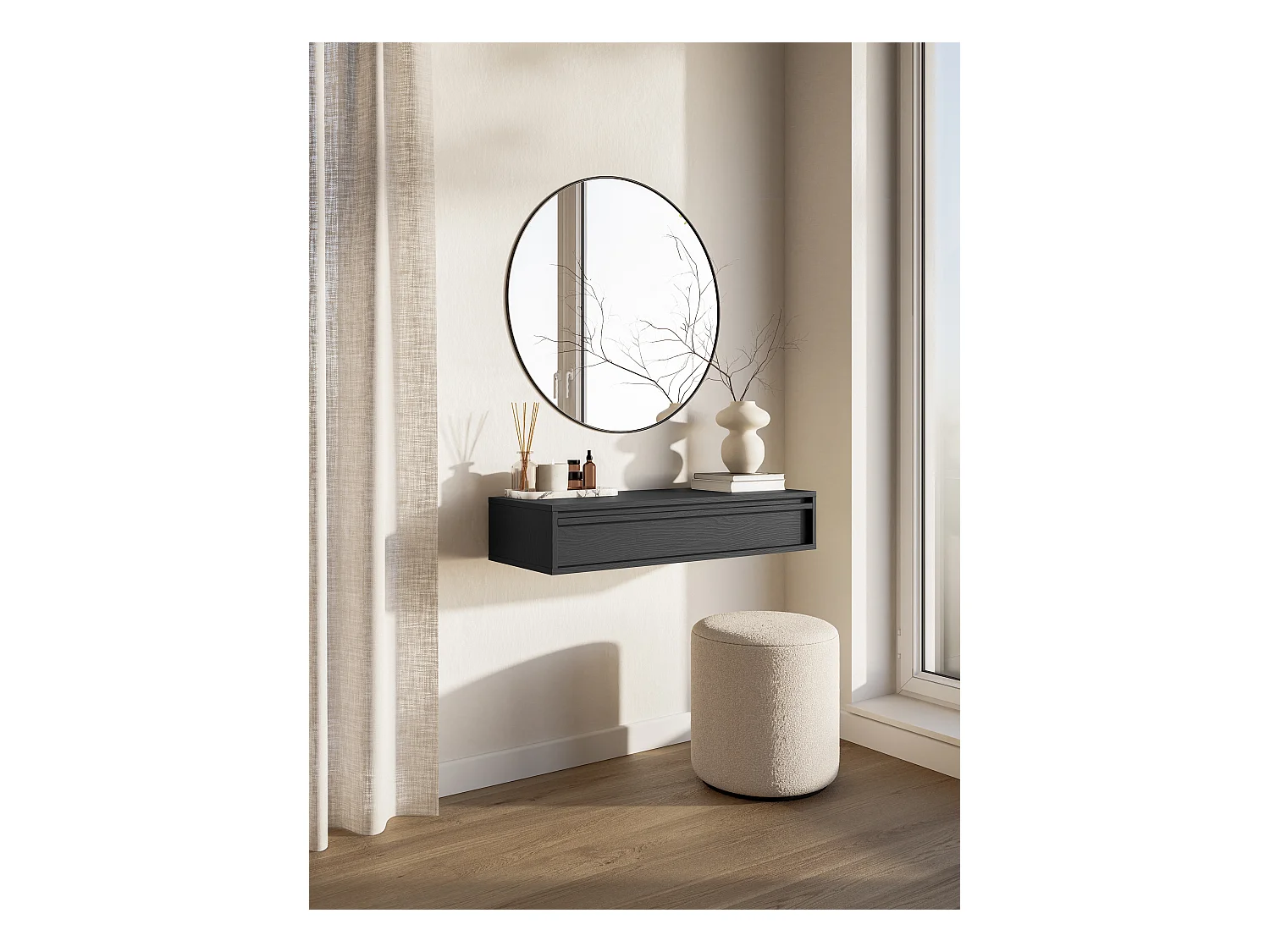 Table console - 90 cm - avec tiroir - suspendu - noir - EVO