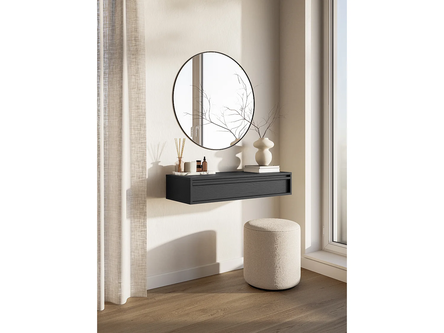 Table console - 90 cm - avec tiroir - suspendu - noir - EVO