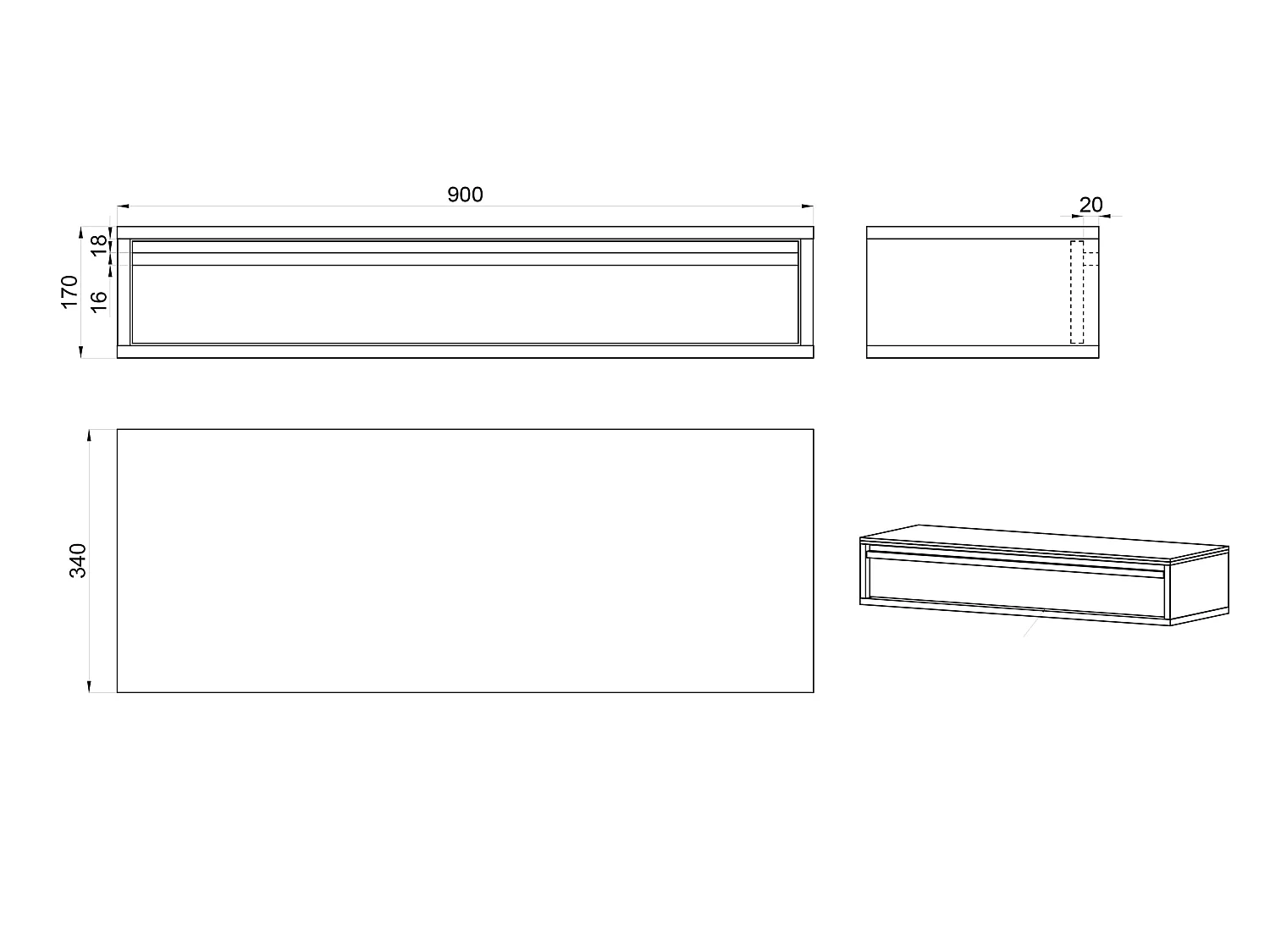 Mesa consola con cajón - Negro- 90 cm - EVO