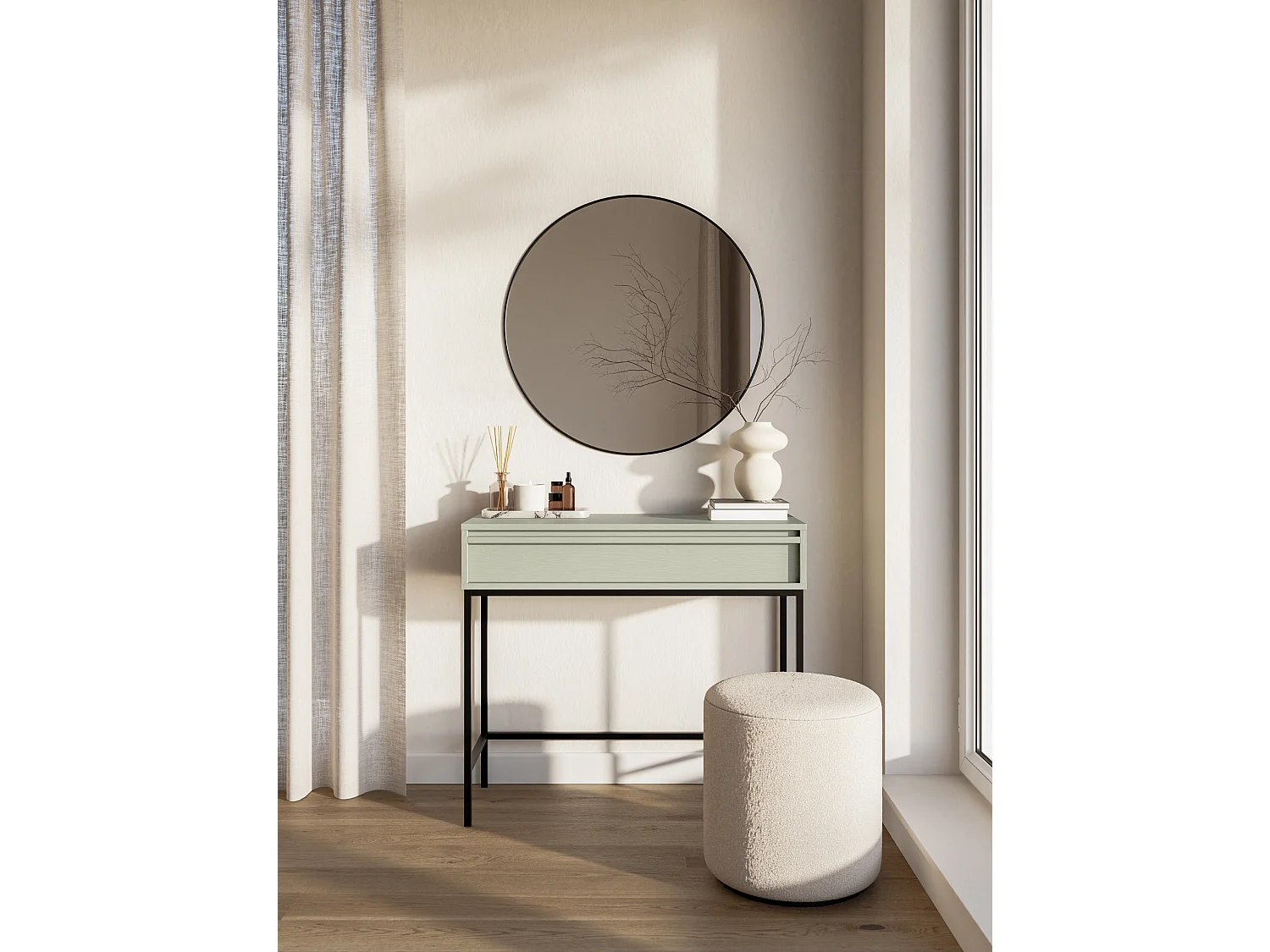 Table console - 90 cm - avec tiroir et cadre - vert sauge - EVO