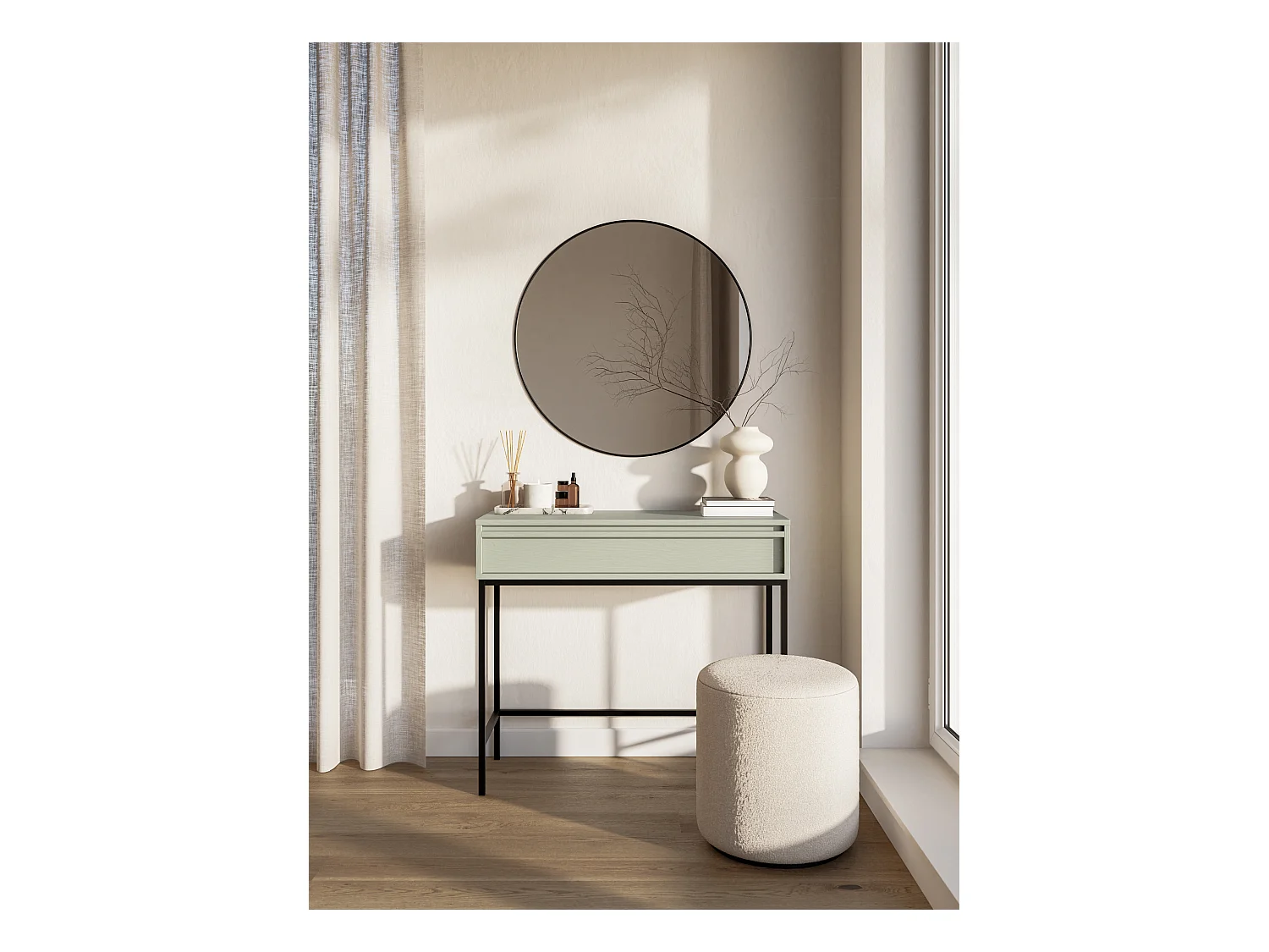 Table console - 90 cm - avec tiroir et cadre - vert sauge - EVO