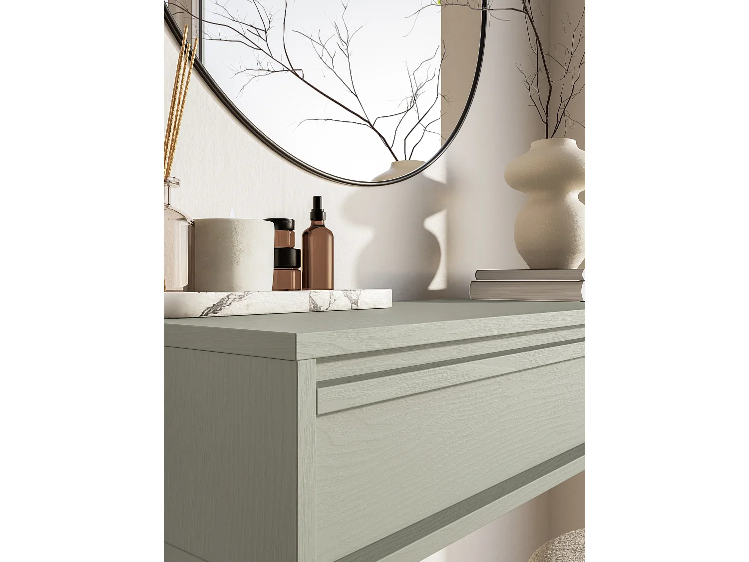 Table console - 90 cm - avec tiroir et cadre - vert sauge - EVO