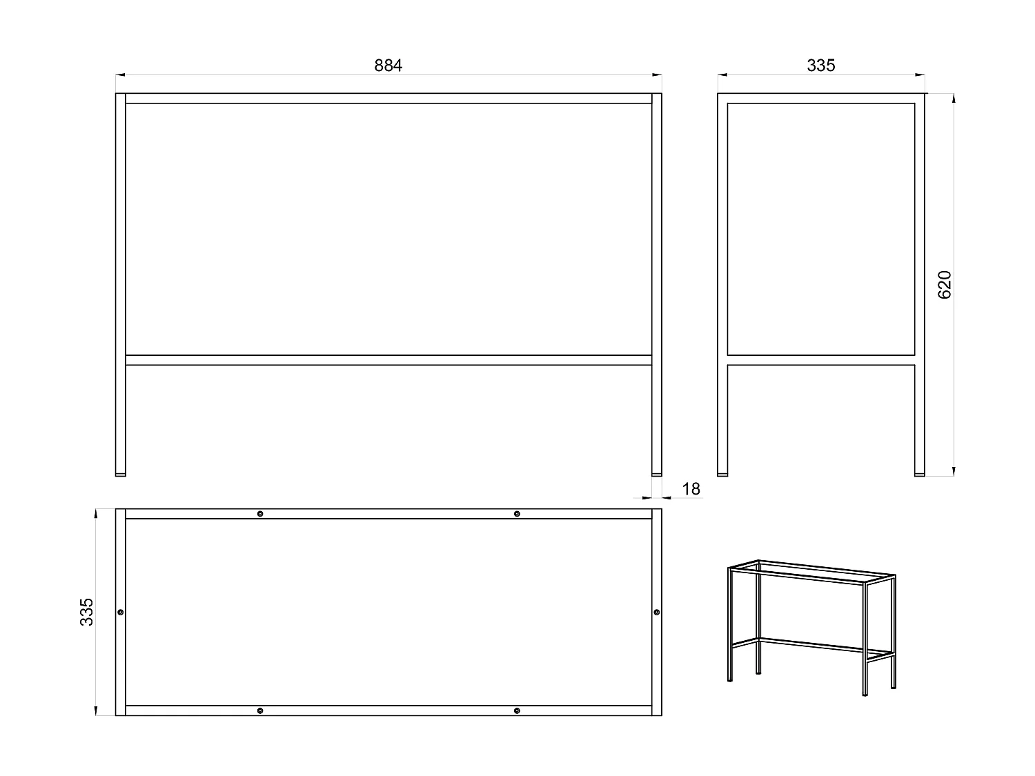 Table console - 90 cm - avec tiroir et cadre - vert sauge - EVO