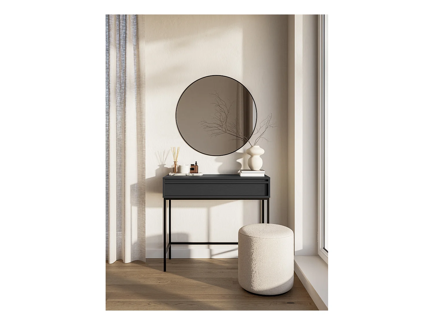 Table console - 90 cm - avec tiroir et cadre - noir - EVO