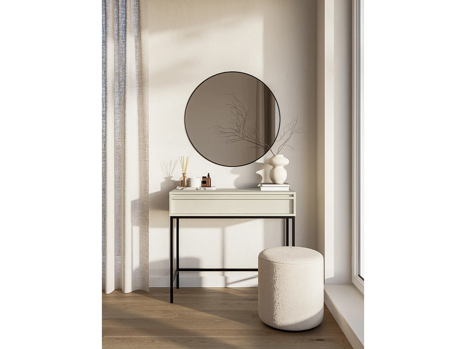 Table console - 90 cm - avec tiroir et cadre - crème - EVO