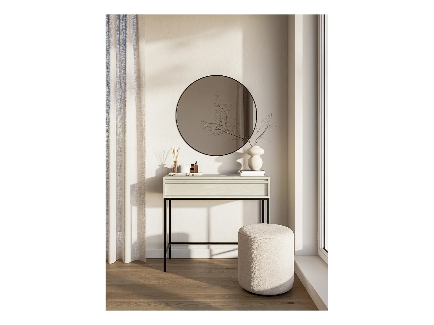 Table console - 90 cm - avec tiroir et cadre - crème - EVO