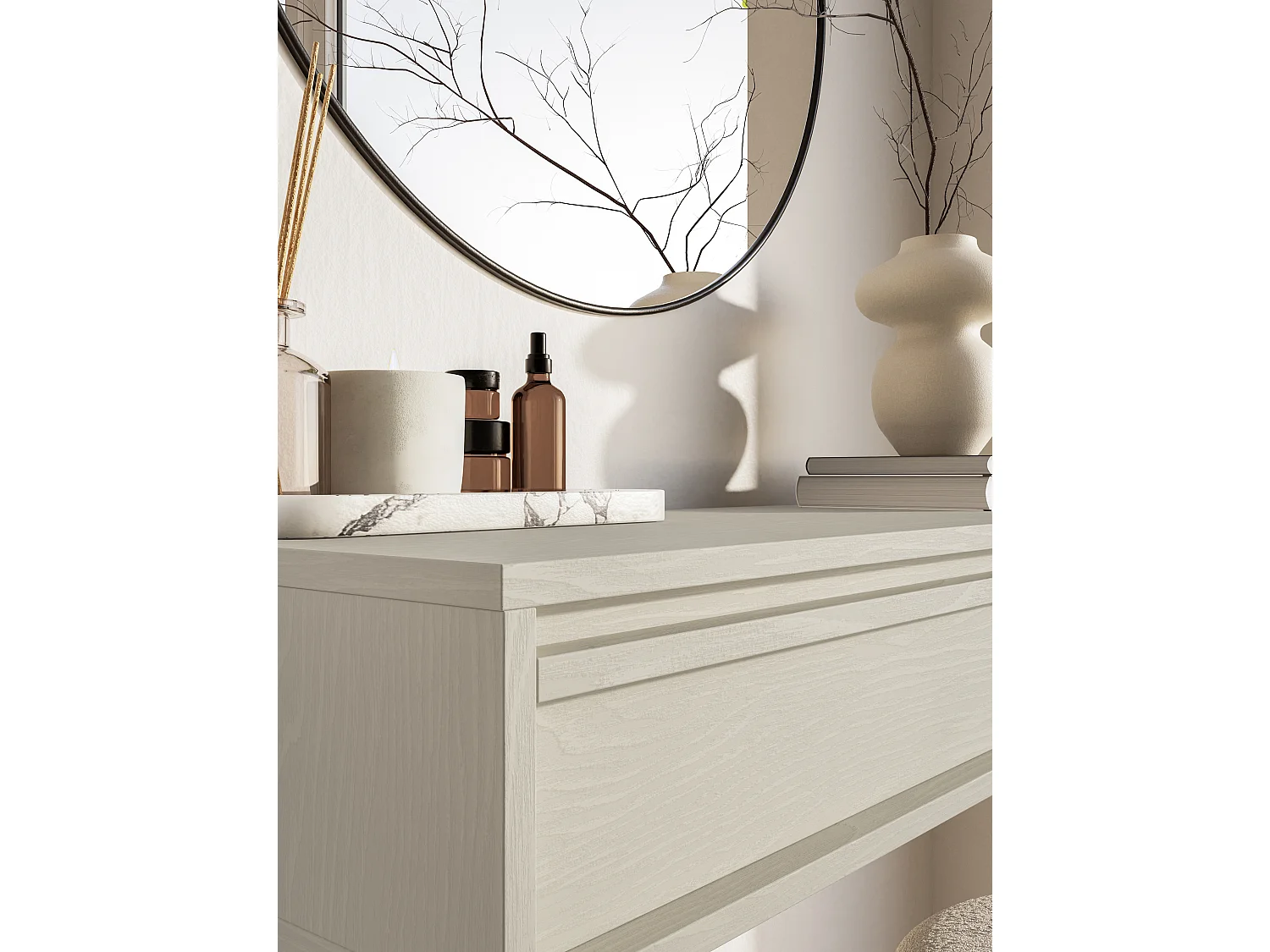 Table console - 90 cm - avec tiroir et cadre - crème - EVO