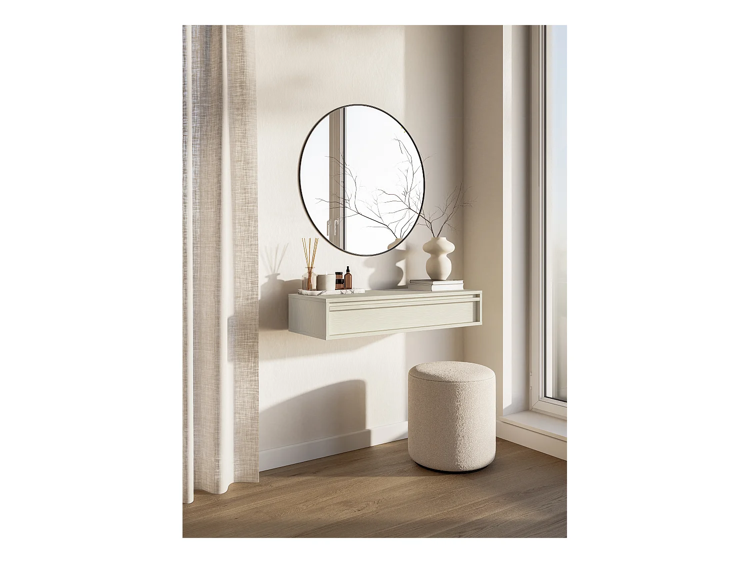 Table console - 90 cm - avec tiroir - suspendu - crème - EVO