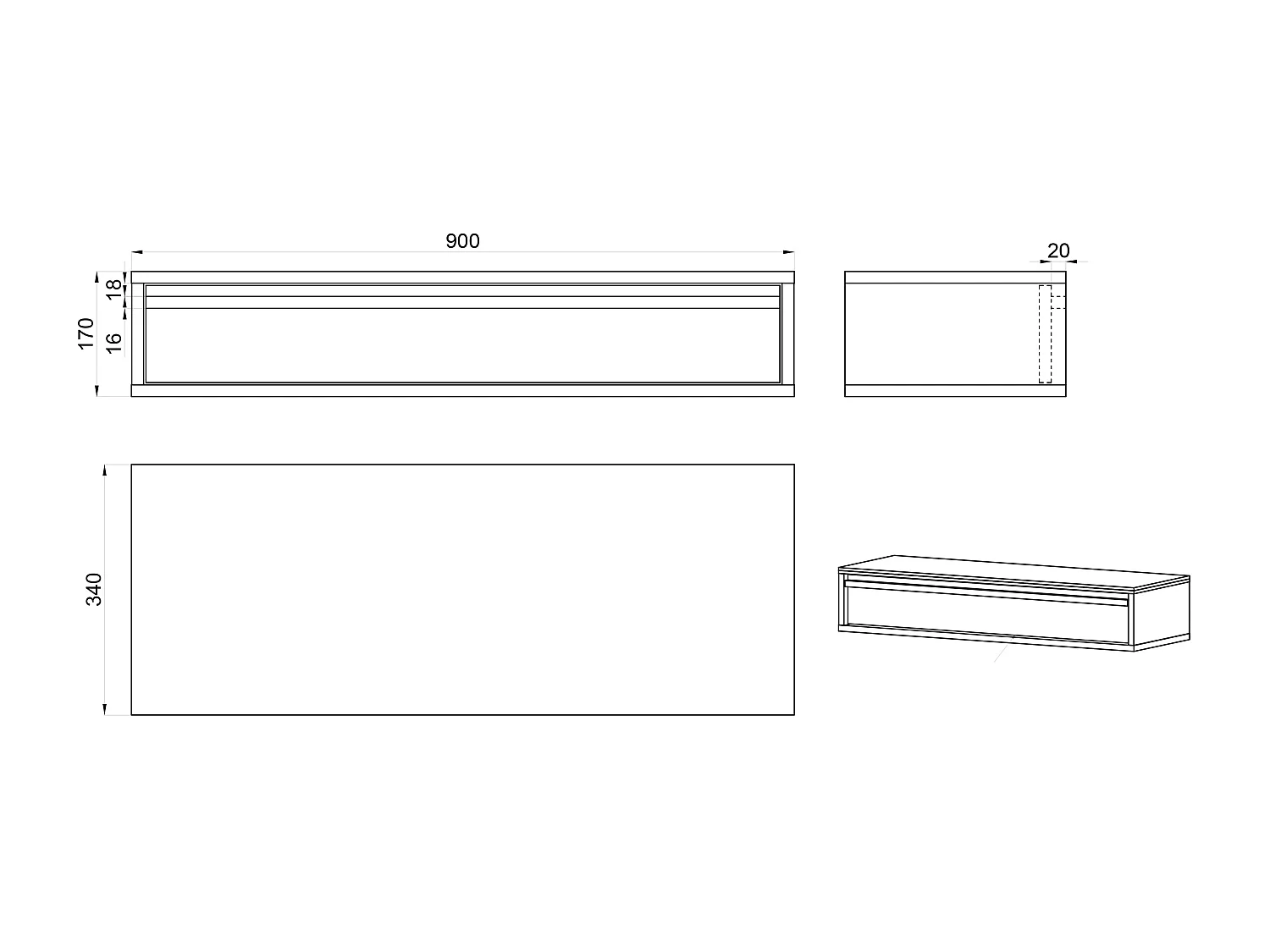 Consola - 90 cm - con cajón - suspendida - crema - EVO