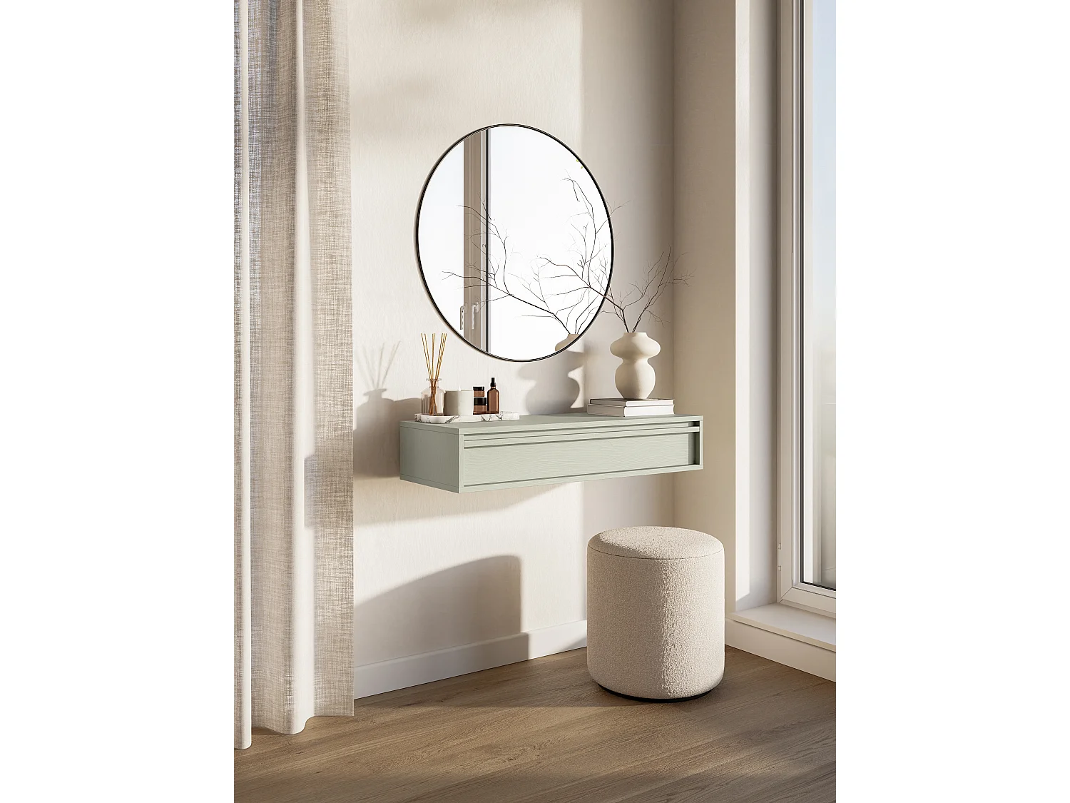 Consola - 90 cm - con cajón - suspendida - salvia - EVO