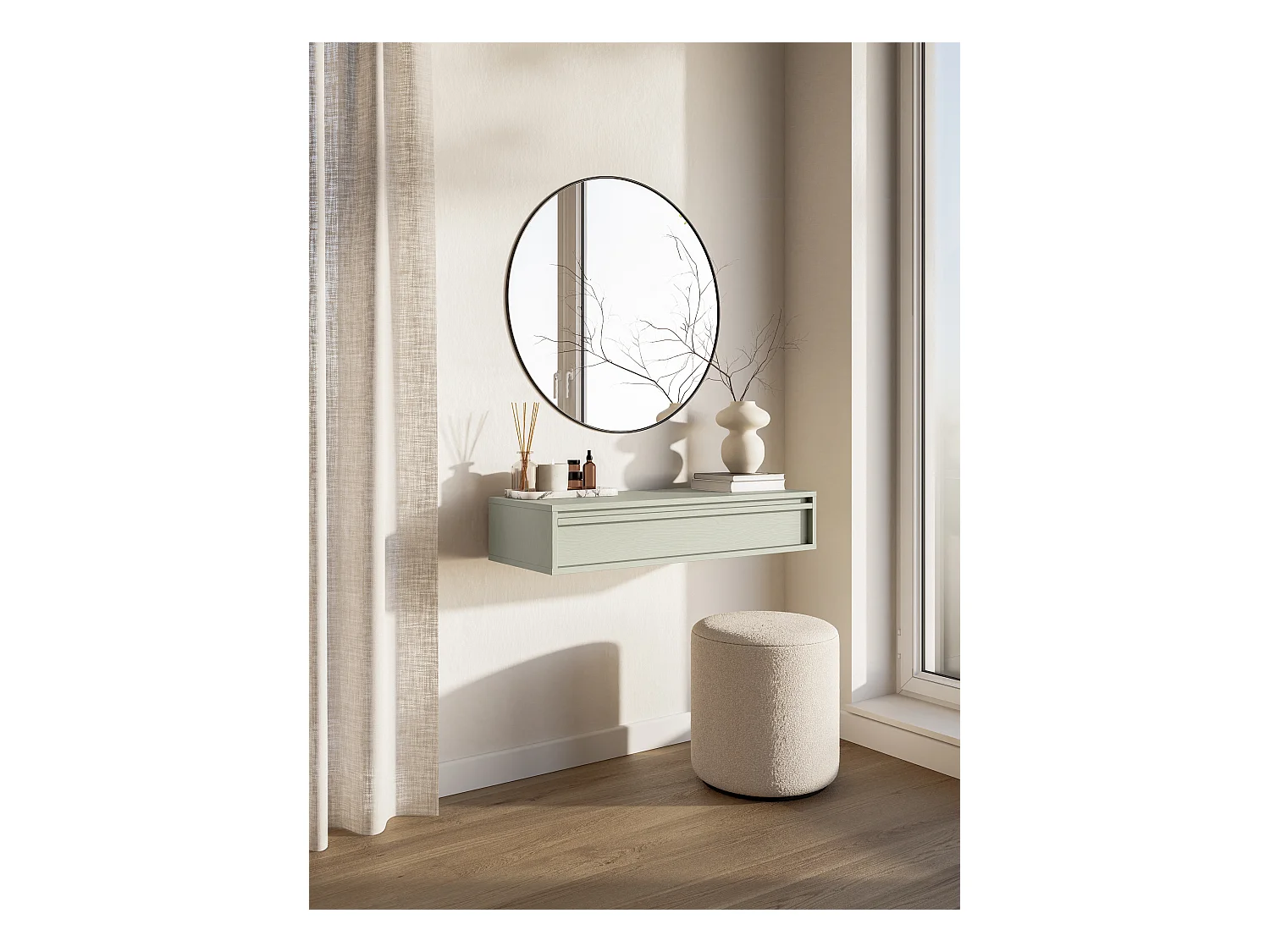 Table console - 90 cm - avec tiroir - suspendu - vert sauge - EVO