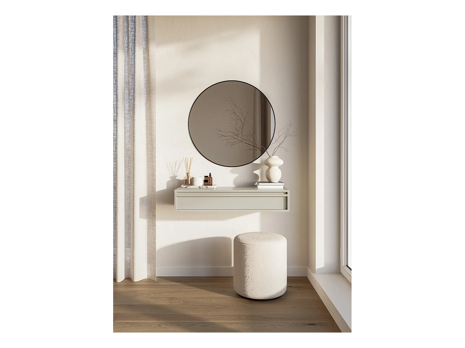 Table console - 90 cm - avec tiroir - suspendu - grège - EVO