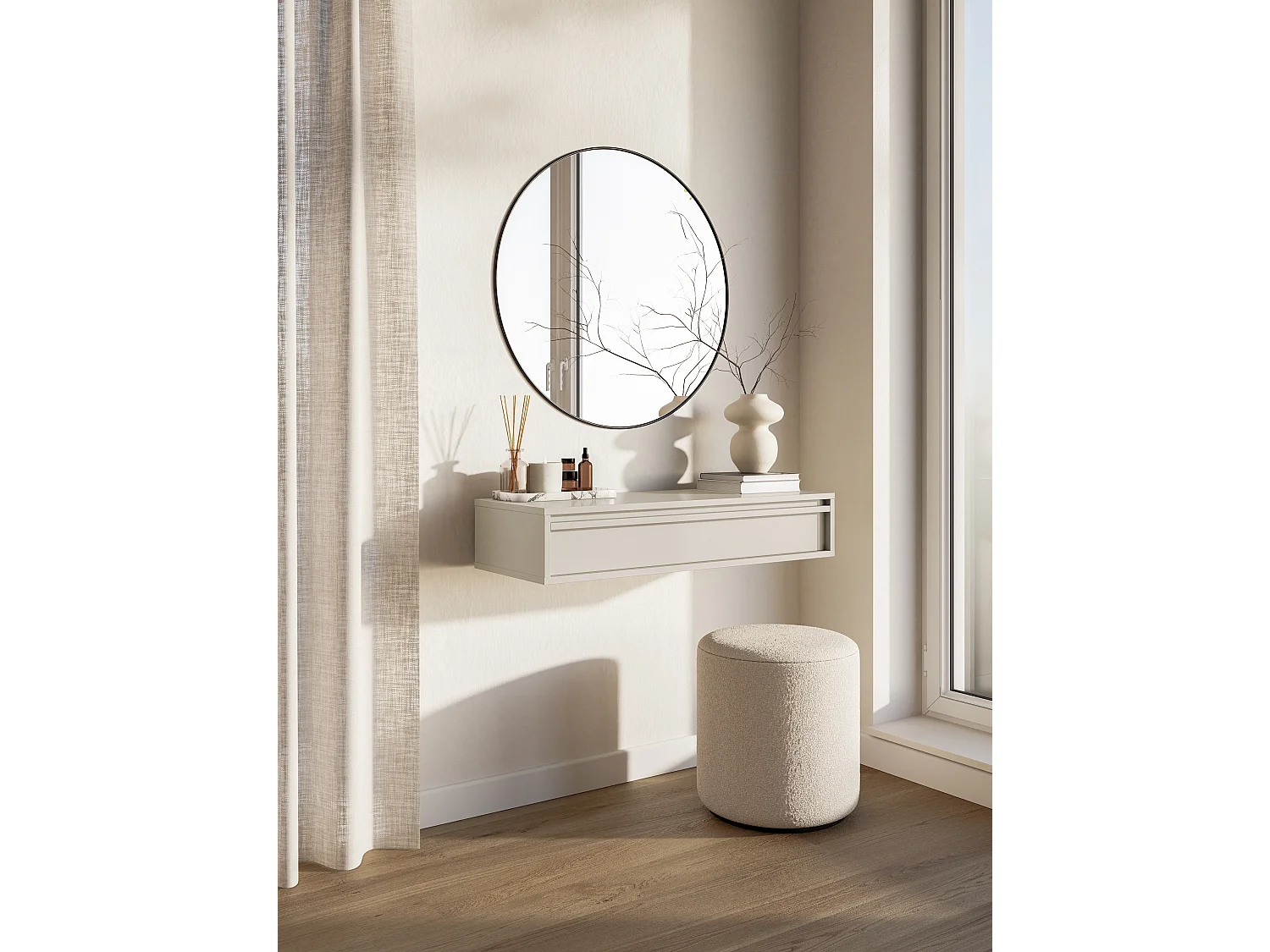 Table console - 90 cm - avec tiroir - suspendu - grège - EVO