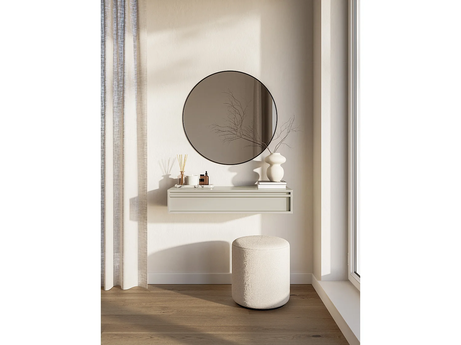 Tavolo console con cassetto - Greige - 90 cm - EVO