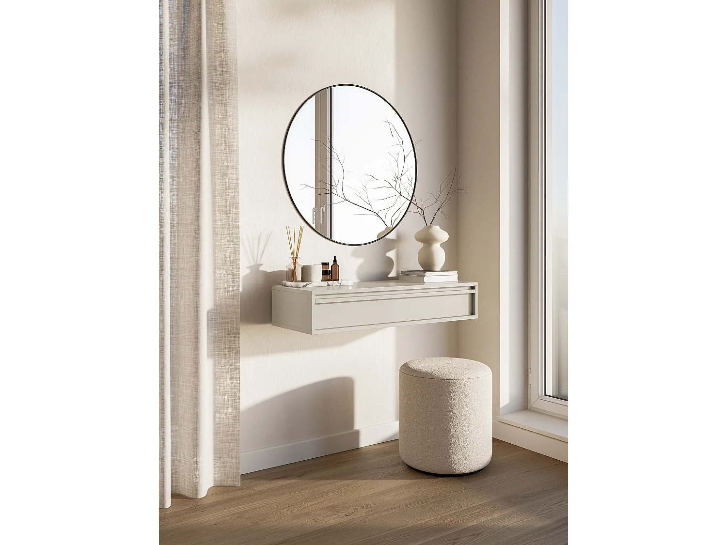 Tavolo console con cassetto - Greige - 90 cm - EVO