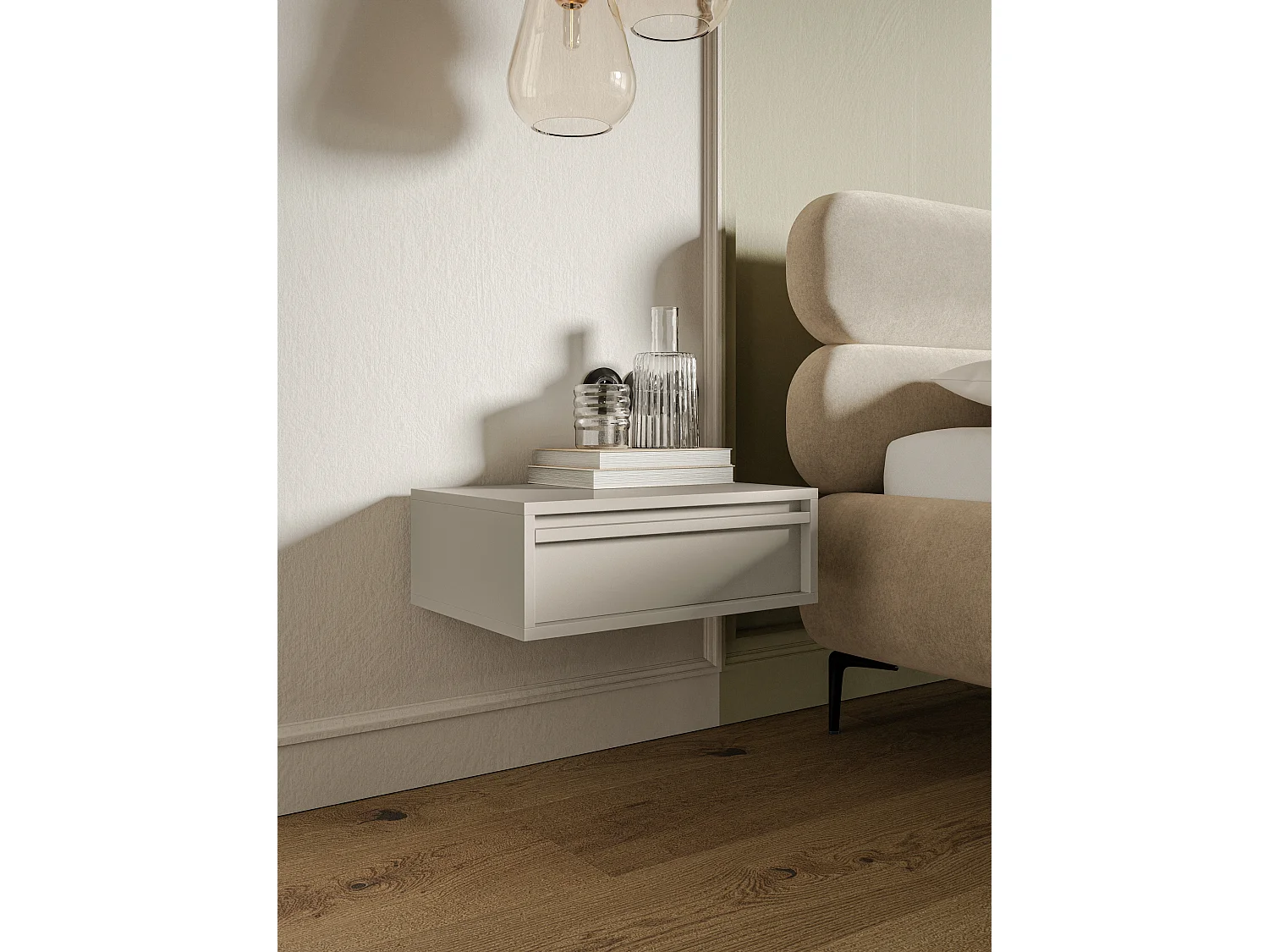 Table de chevet - 50 cm - avec tiroir - suspendu - grège - EVO