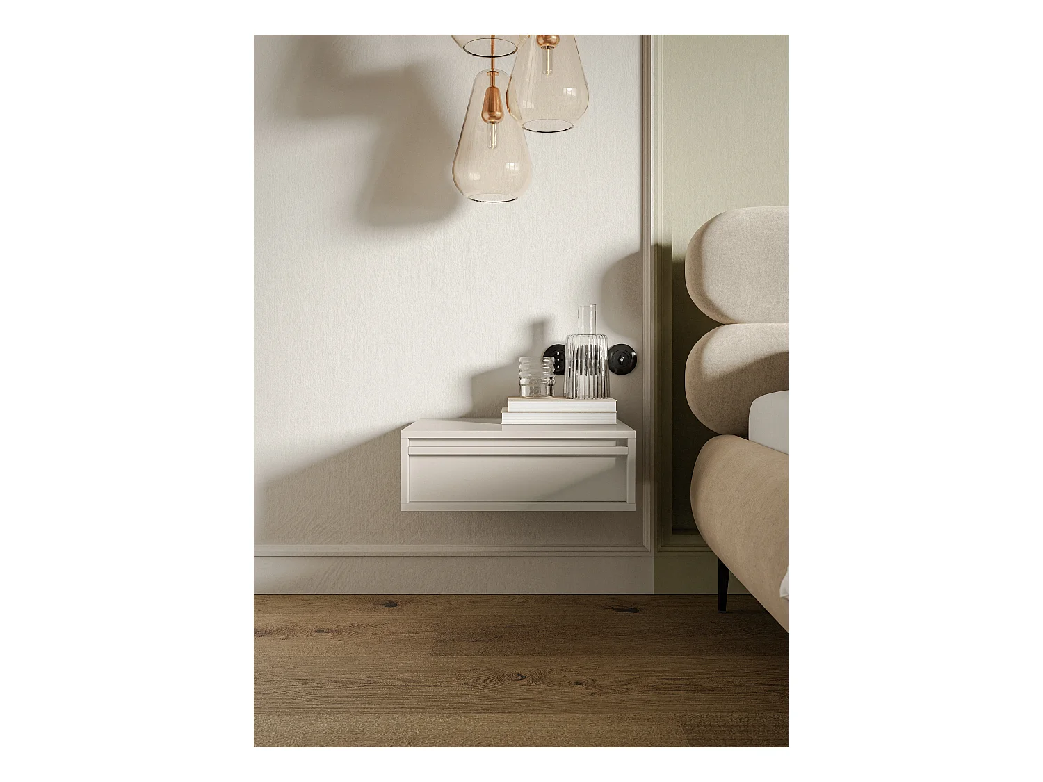 Table de chevet - 50 cm - avec tiroir - suspendu - grège - EVO