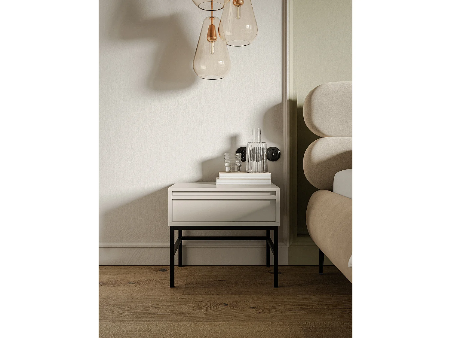 Table de chevet - 50 cm - avec tiroir et cadre - grège - EVO