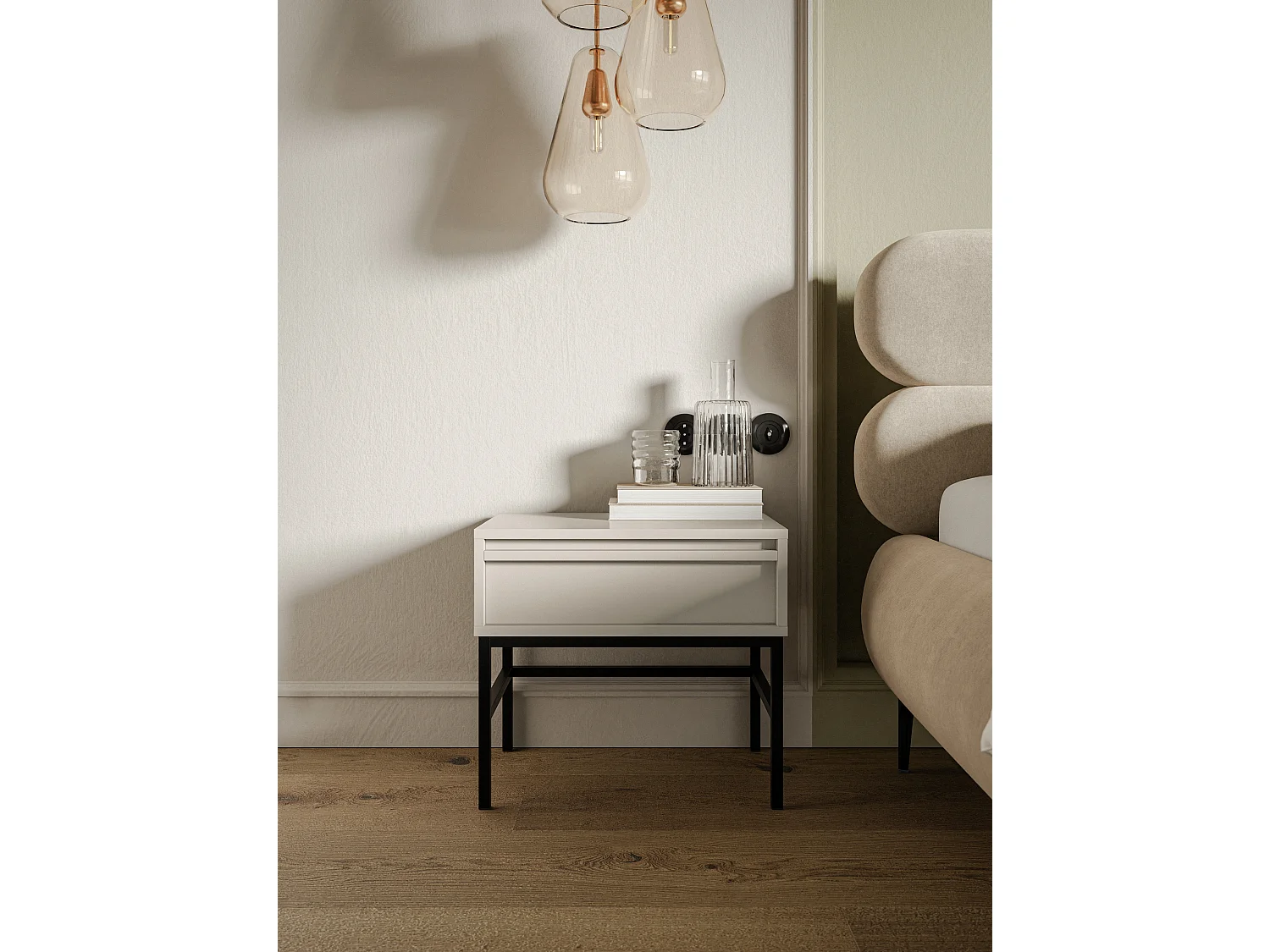 Comodino - 50 cm - con cassetto e telaio - grigio beige - EVO