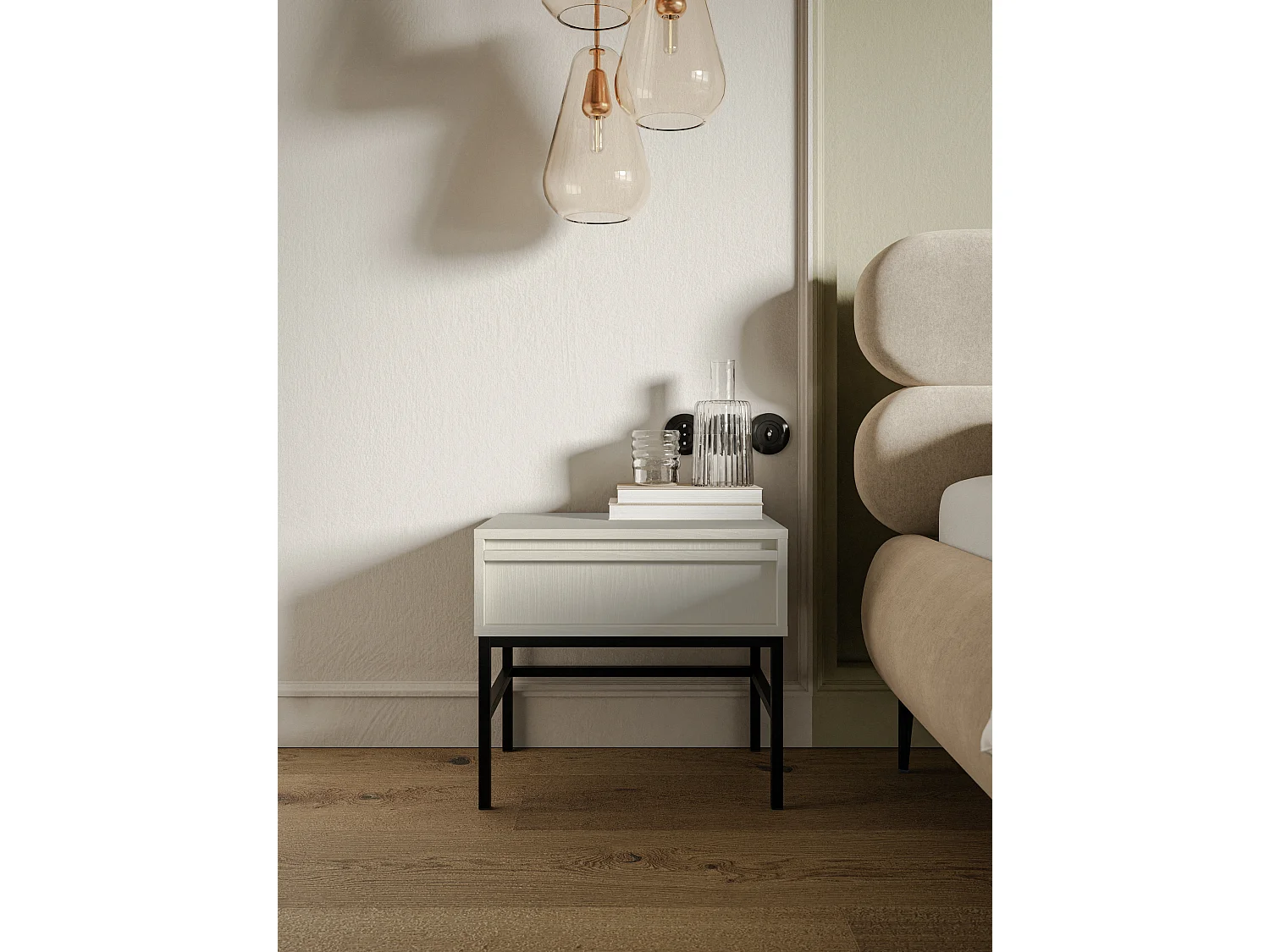 Comodino - 50 cm - con cassetto e telaio - crema - EVO