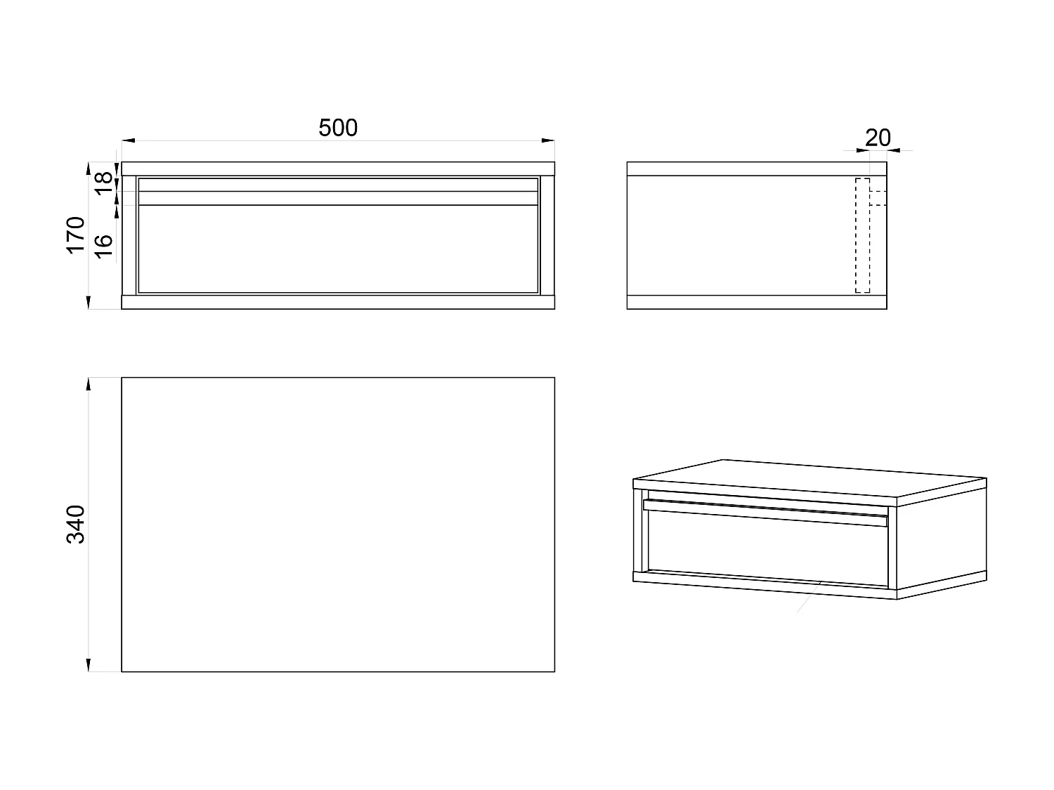 Comodino - 50 cm - con cassetto e telaio - crema - EVO