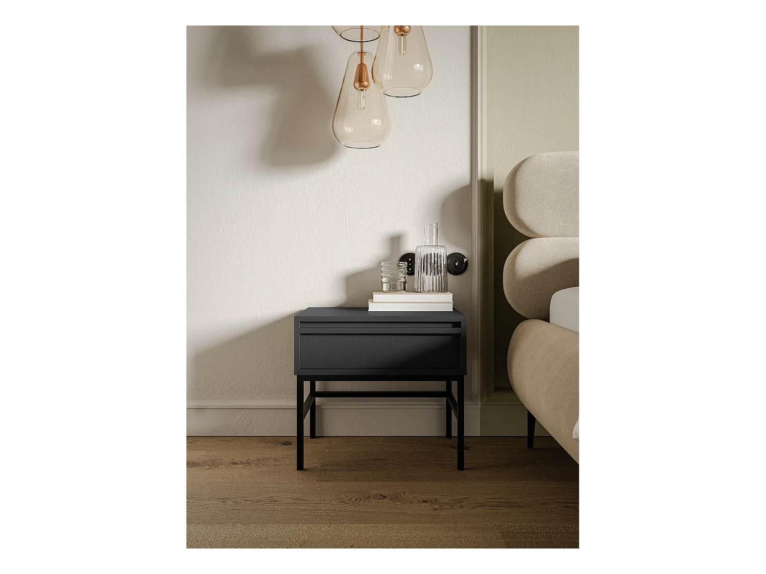 Table de chevet - 50 cm - avec tiroir et cadre - noir - EVO