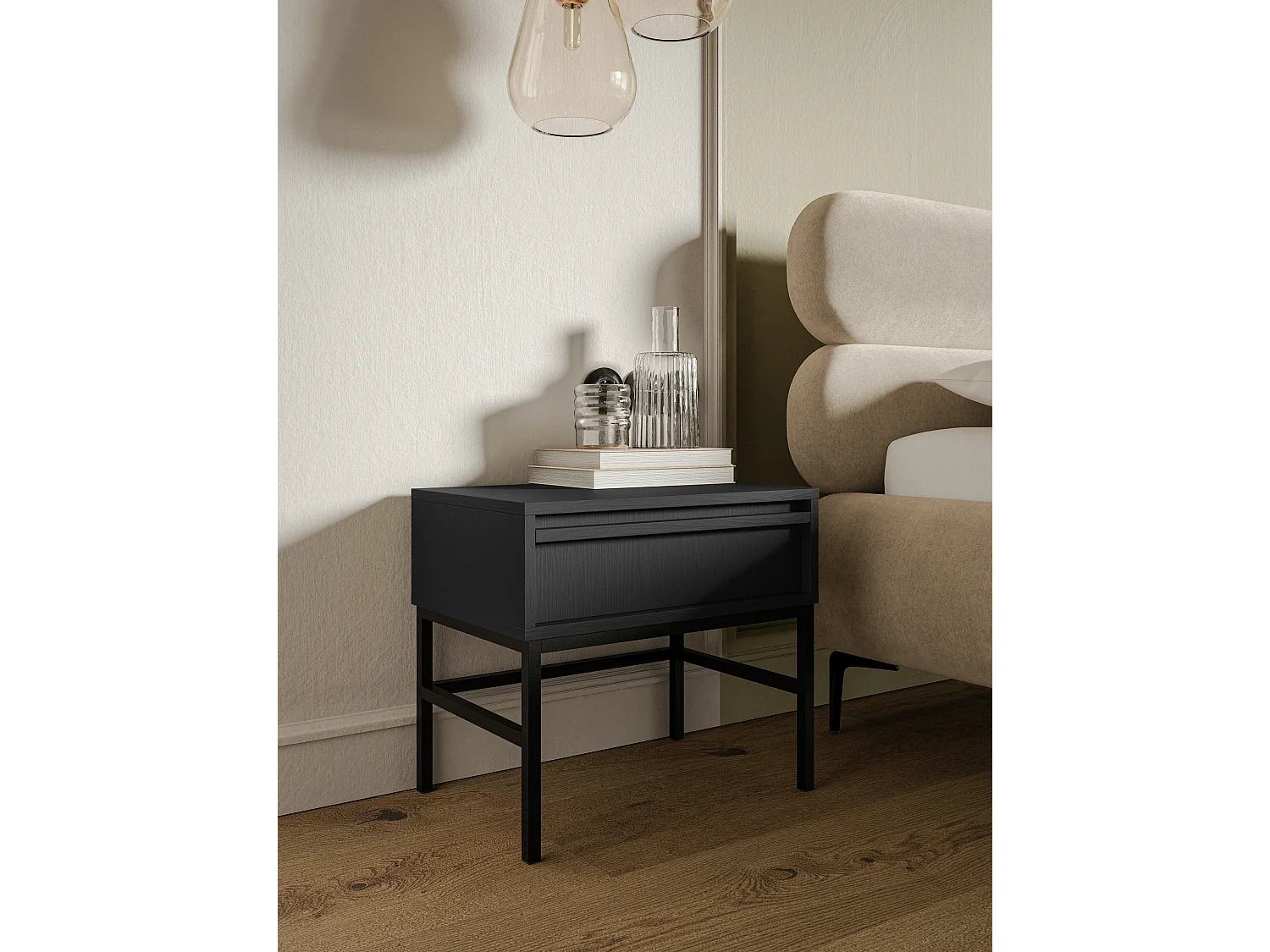 Table de chevet - 50 cm - avec tiroir et cadre - noir - EVO