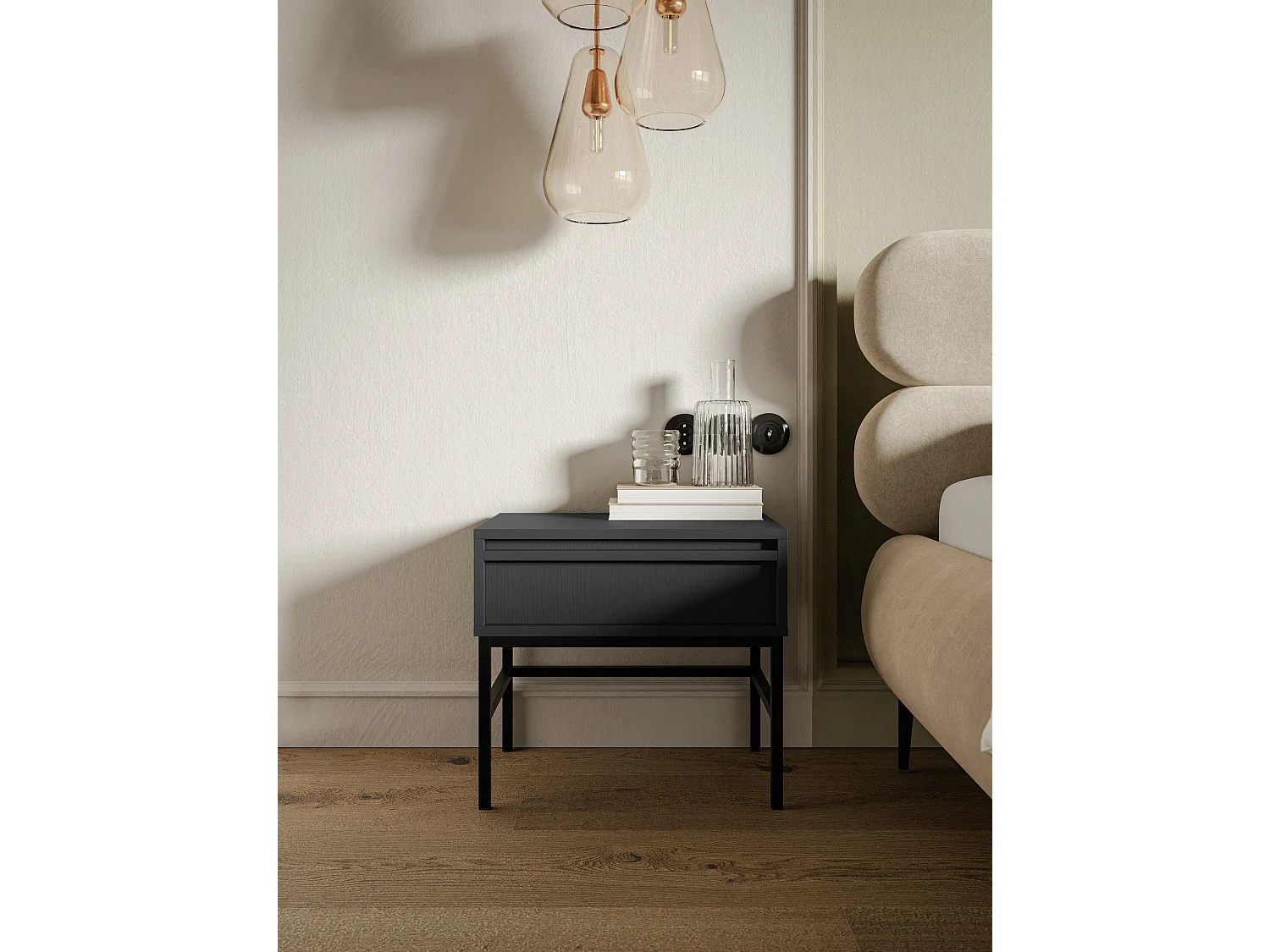 Table de chevet - 50 cm - avec tiroir et cadre - noir - EVO