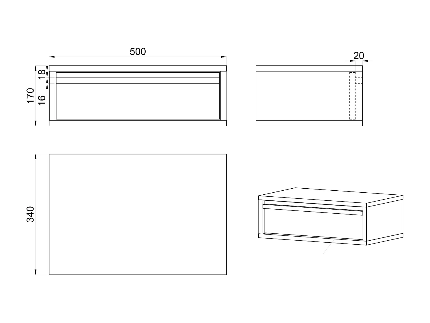 Table de chevet - 50 cm - avec tiroir - suspendu - vert sauge - EVO