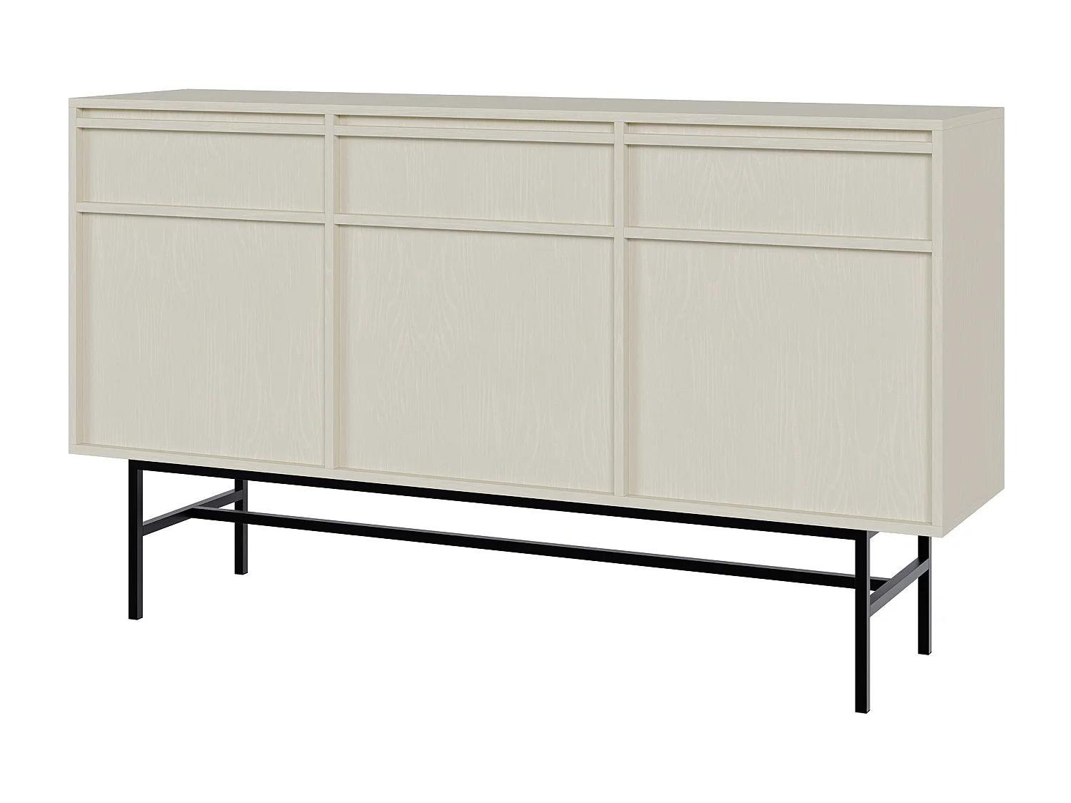 Buffet à trois portes - 154 cm - avec tiroirs et cadre - crème - EVO