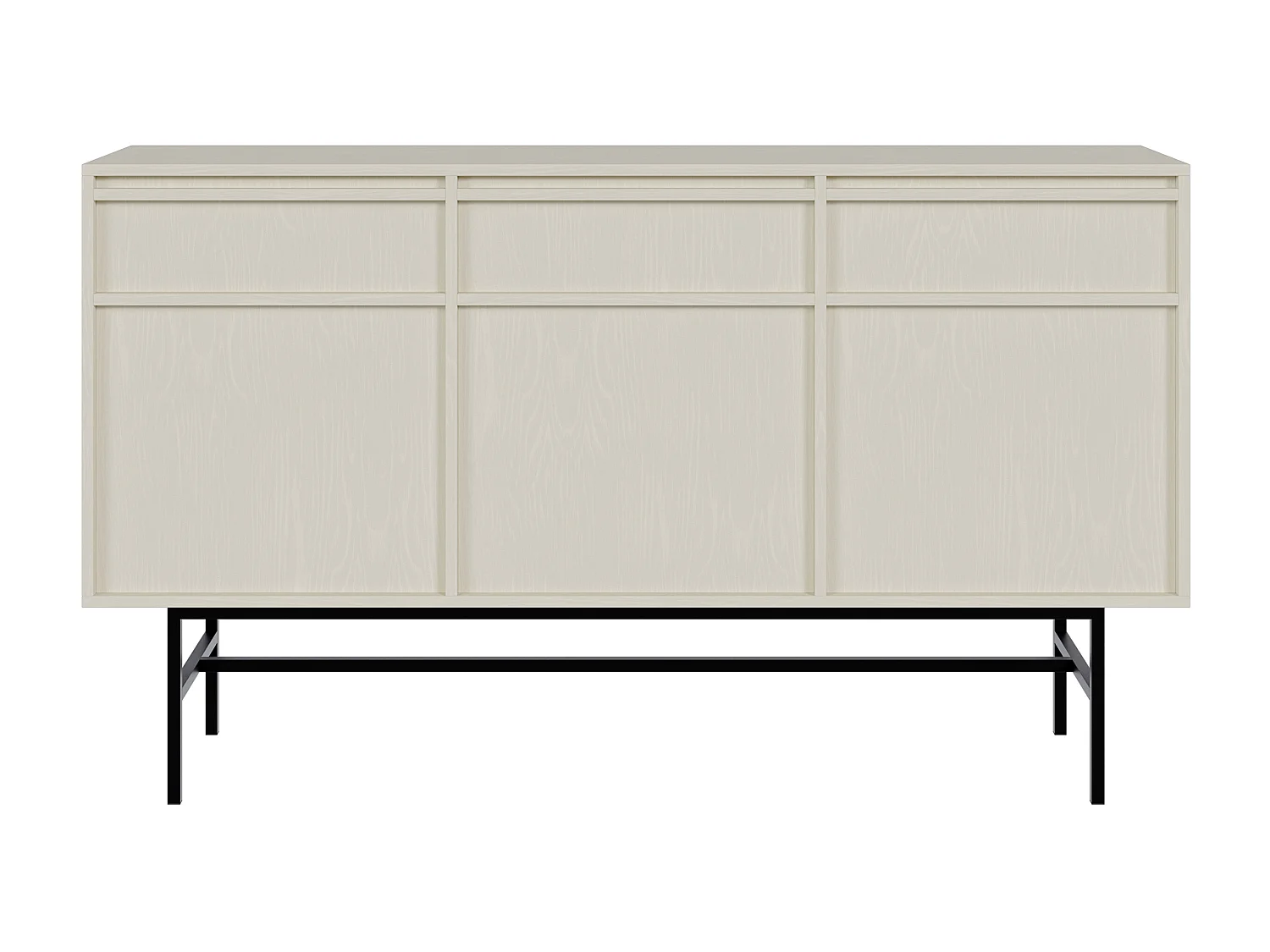 Sideboard 3-türig mit 3 Schubladen, Hellbeige mit schwarzem Metallgestell, 154 cm - EVO
