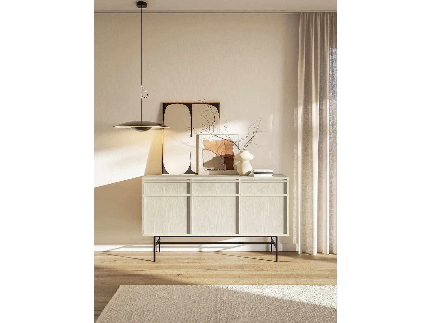 Sideboard mit 3 Schubladen - Beige mit Metallgestell - 154 cm - EVO