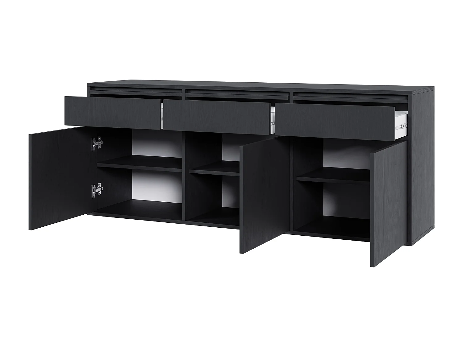 Buffet à trois portes - 154 cm - avec tiroirs - suspendu - noir - EVO