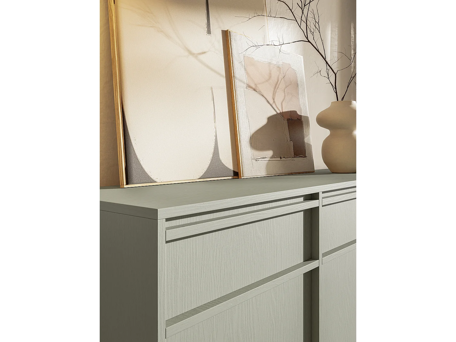 Buffet à trois portes - 154 cm - avec tiroirs - suspendu - vert sauge - EVO