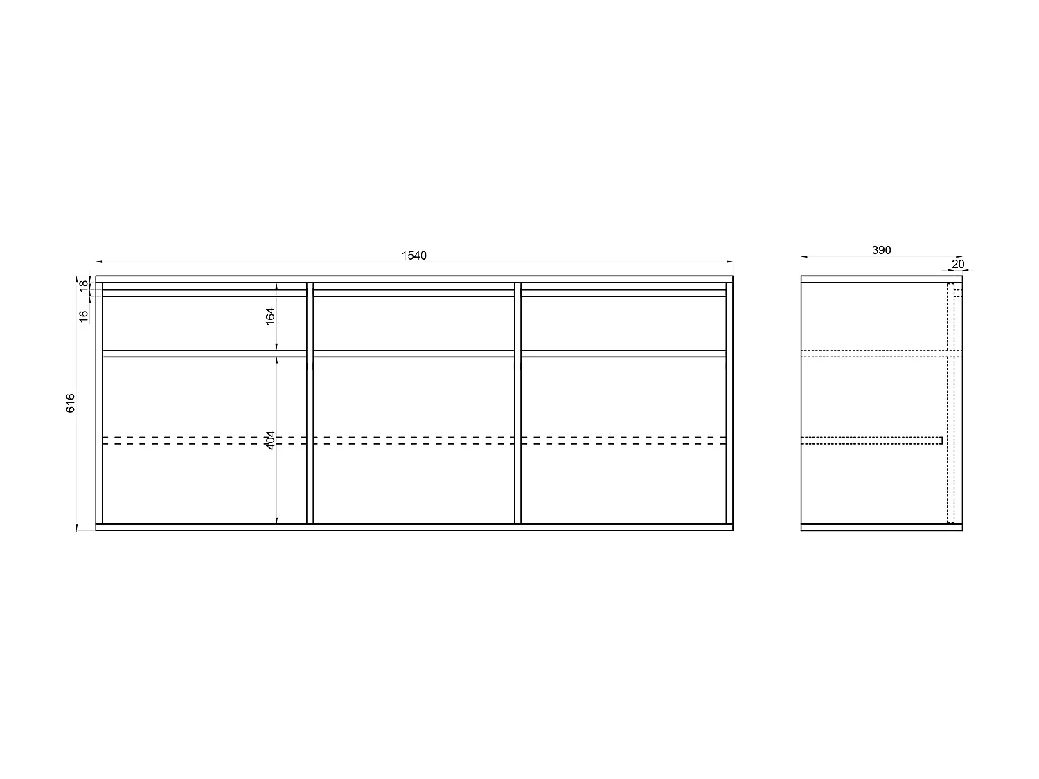 Buffet à trois portes - 154 cm - avec tiroirs - suspendu - vert sauge - EVO