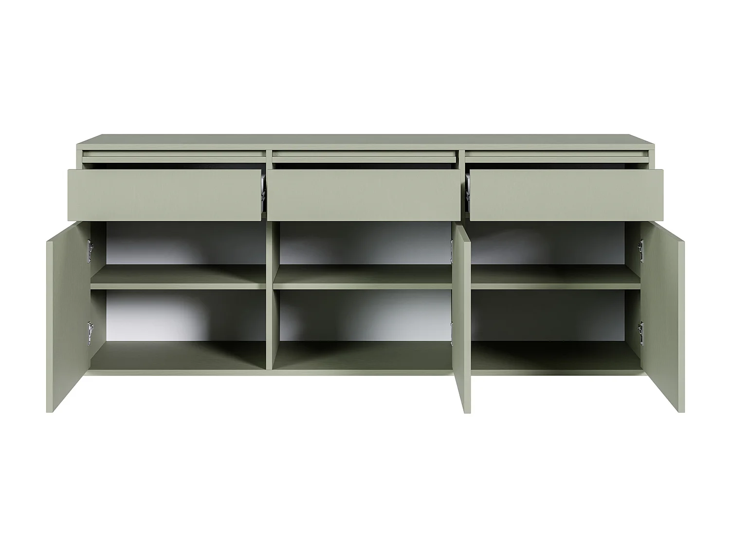 Buffet à trois portes - 154 cm - avec tiroirs - suspendu - vert sauge - EVO