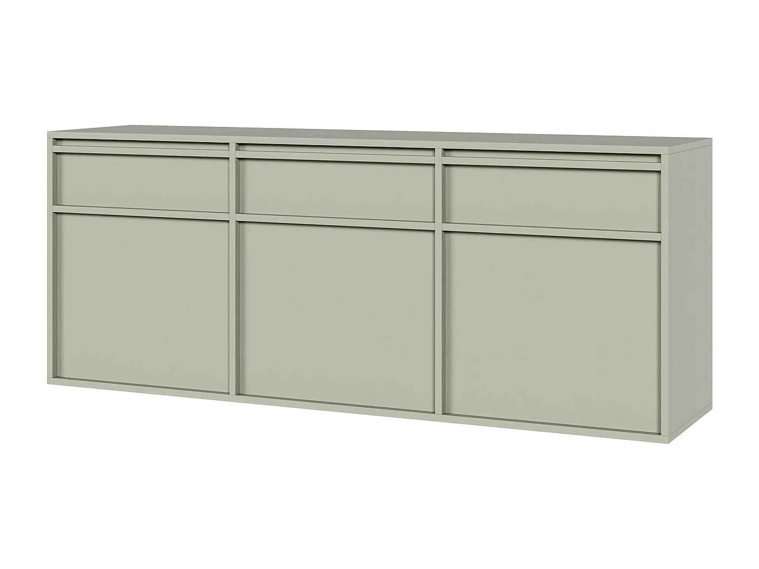 Buffet à trois portes - 154 cm - avec tiroirs - suspendu - vert sauge - EVO